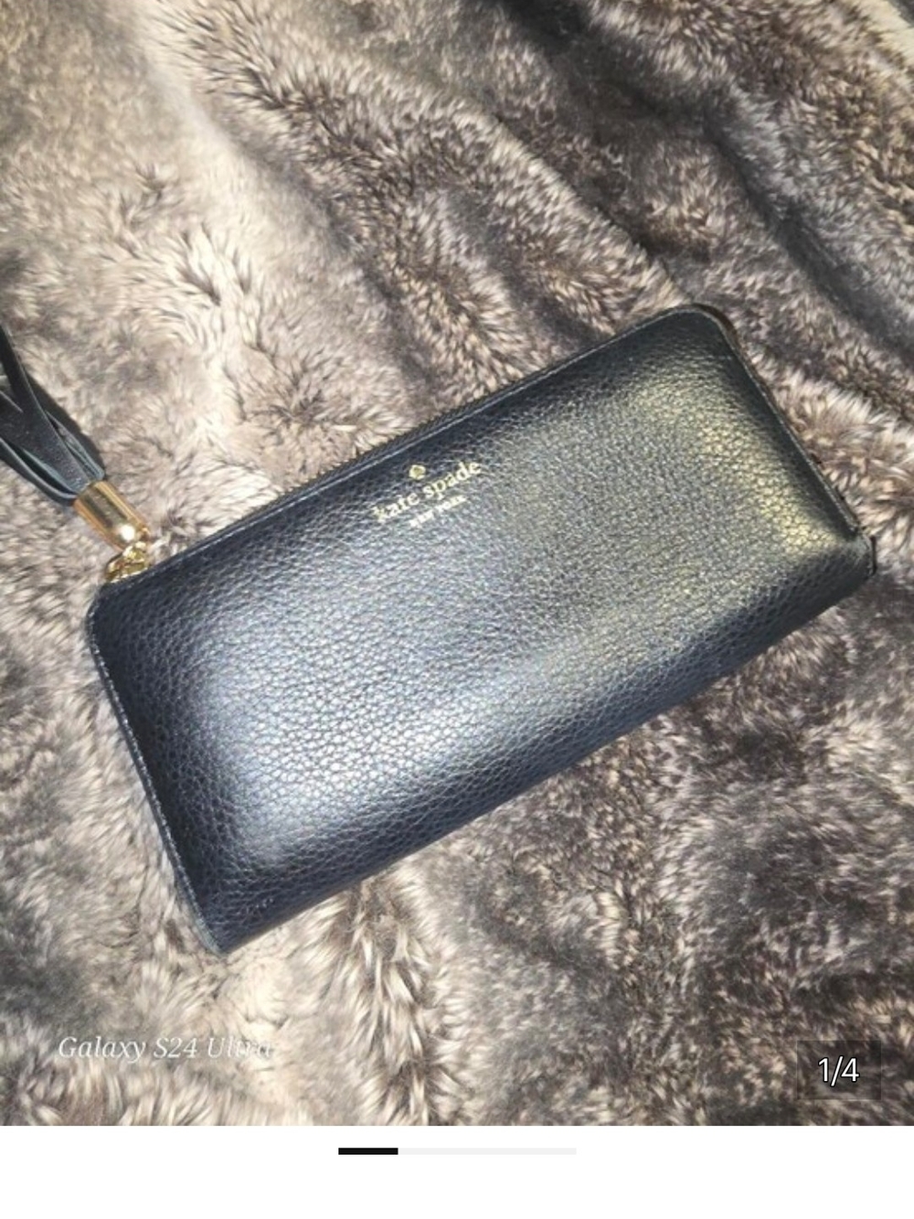 kate spade Black Pebbled Leather Wristlet Wallet